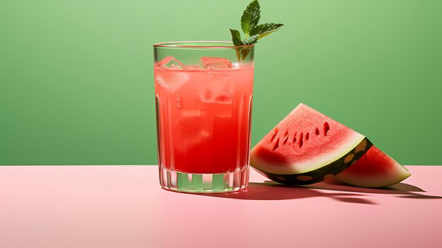 a juice glass isolated on a clean background with fruit lying around