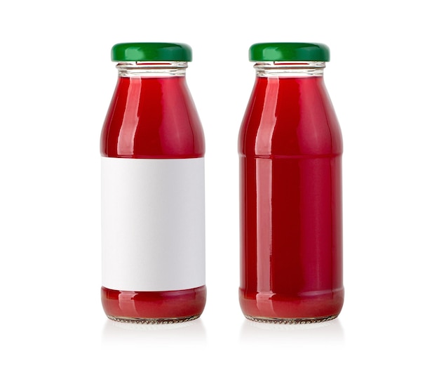 Juice in an insulated glass bottle with an empty label and without with clipping path