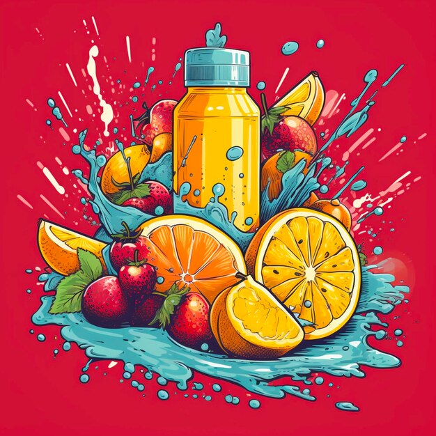 Foto spray di succo e illustrazione di frutta