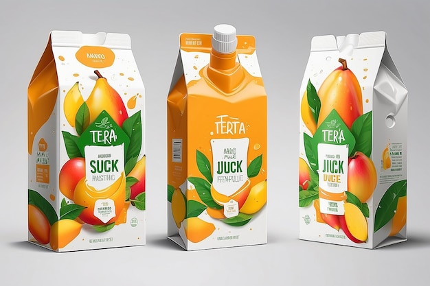 주스 테트라  망고 과일 주스 포장 템플릿 신선한 천연 주스 음료를 위한 브랜드 카드보드 포장