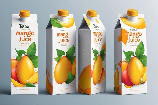 Juice tetra pack Mango fruit juice packaging template Brand cardboard pack for fresh natural juicy drink