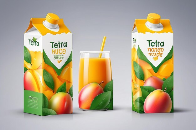 Juice tetra pack Mango fruit juice packaging template Brand cardboard pack for fresh natural juicy drink