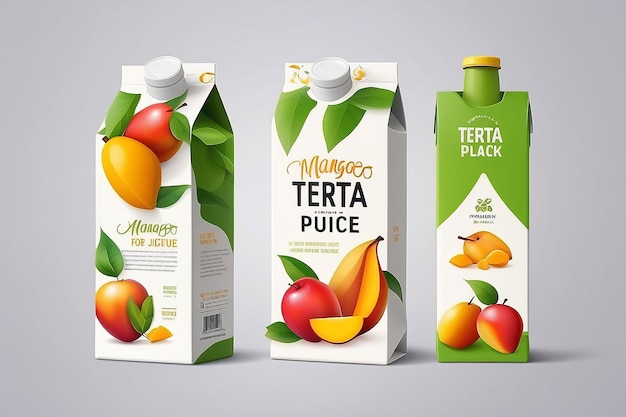 ジューステトラパック マンゴーフルーツジュースのパッケージングテンプレート 新鮮な天然のジュース飲み物のためのブランドカードボードパック