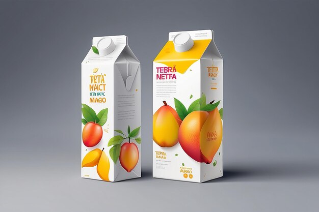 Juice tetra pack Mango fruit juice packaging template Brand cardboard pack for fresh natural juicy drink