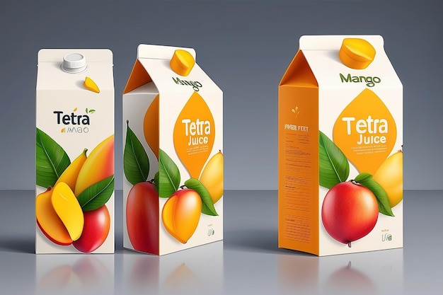 Juice tetra pack Mango fruit juice packaging template Brand kartonnen verpakking voor verse natuurlijke sappige drank