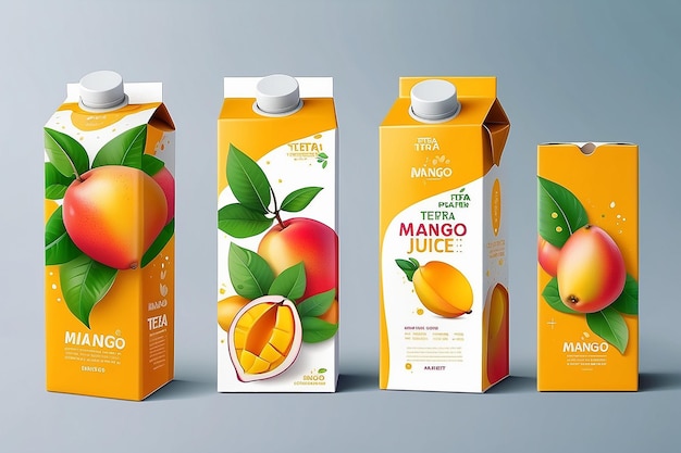 Juice tetra pack Mango fruit juice packaging template Brand kartonnen verpakking voor verse natuurlijke sappige drank