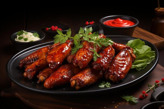 Juicy BBQ Chicken Wings on Plate