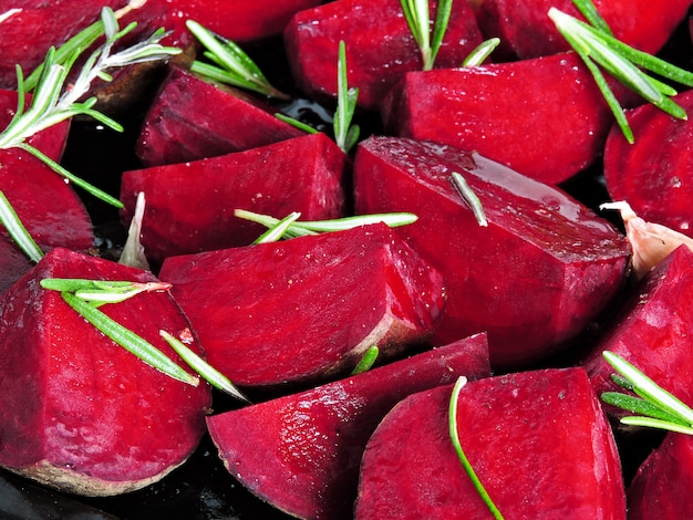 Juicy beet slices before baking.