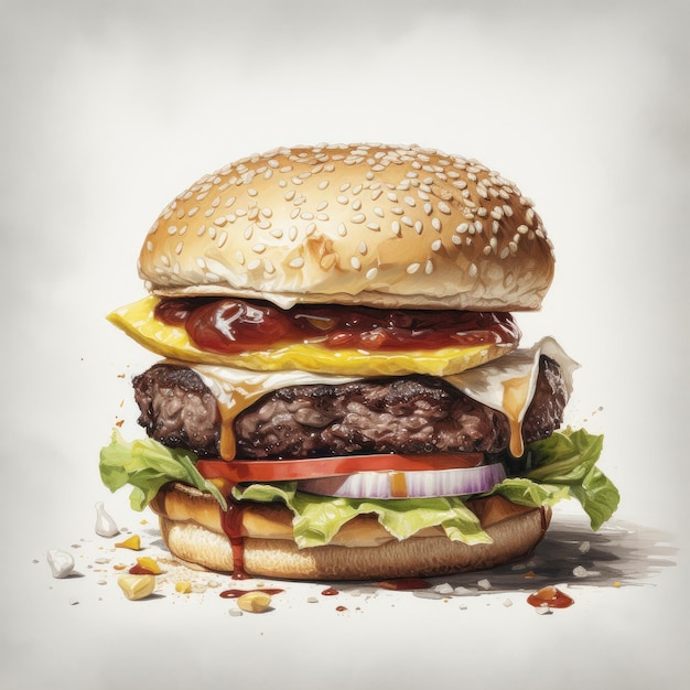 Juicy burger illustration on abstract background