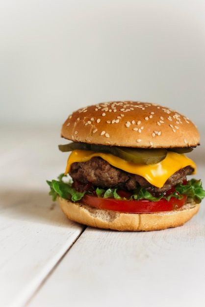 juicy burger on a light background