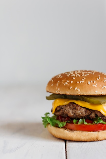 juicy burger on a light background