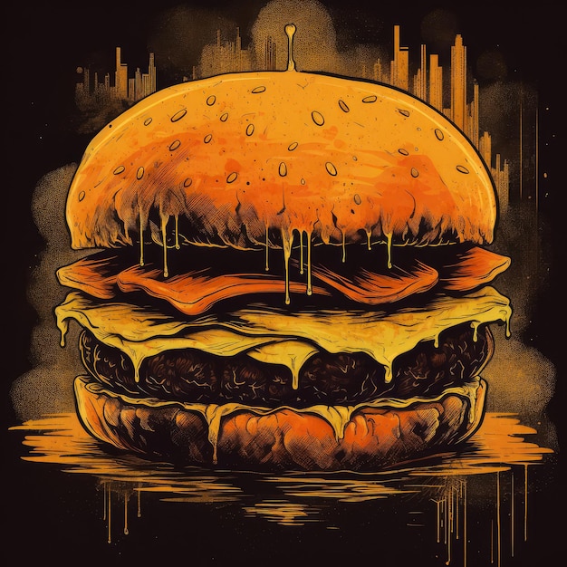 Juicy burger painting with abstract background