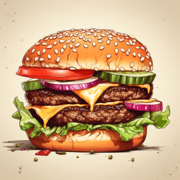 Juicy burger painting with abstract background