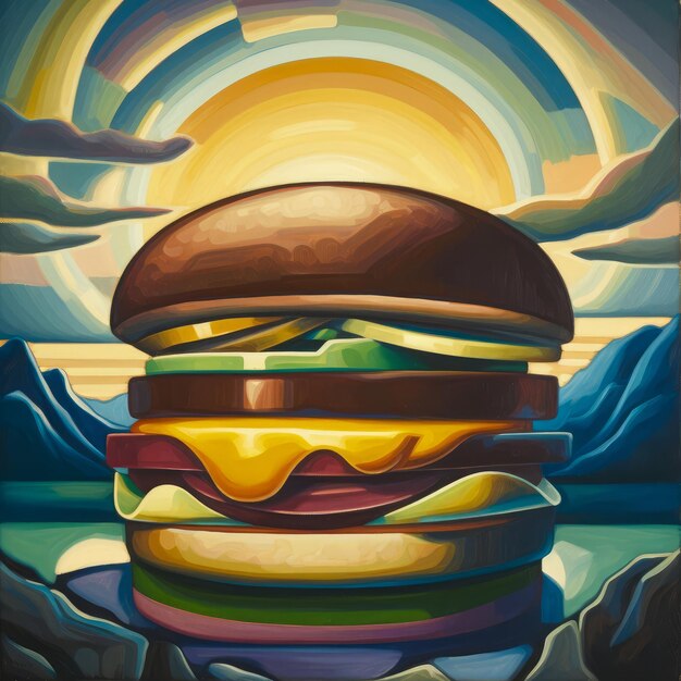 Juicy burger painting with abstract background