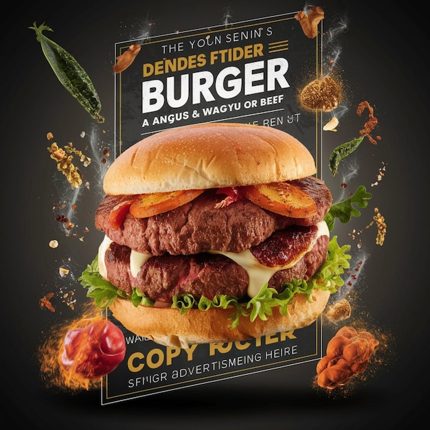 Juicy burger patty knus bacon en levendige groenten speels dansen in een gedeconstrueerde burger ex