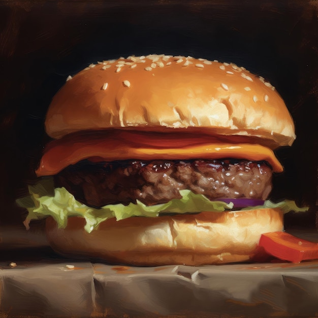 Juicy burger photorealistic illustration on abstract background