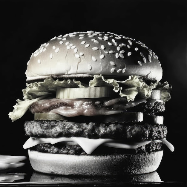 Juicy burger photorealistic illustration on abstract background