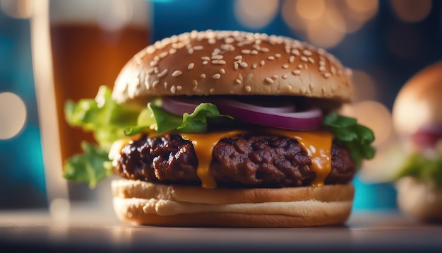 Juicy cheeseburger on a toasted bun