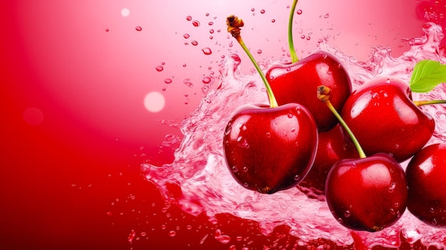 Juicy Cherries A Delicious and Healthy Background with Ripe Cherries Splashing into Water