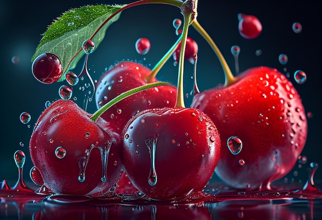 Juicy cherries with water drops AI Generated