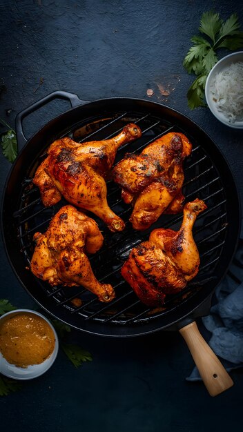 Foto pollo succoso marinato in spezie alla griglia su carbone caldo carta da parati mobile verticale