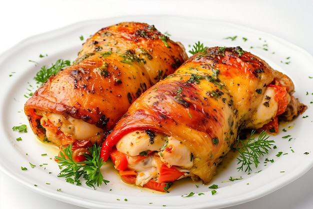 Photo juicy chicken thighs stuffed with a flavorful mix