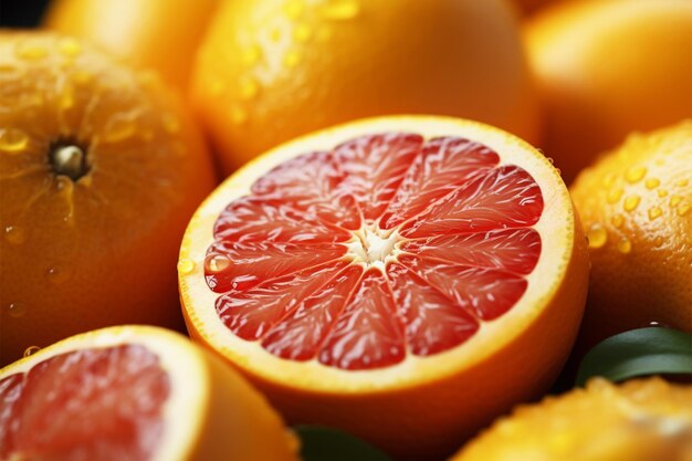 Juicy citrus delights a close up view of sliced orange and grapefruit