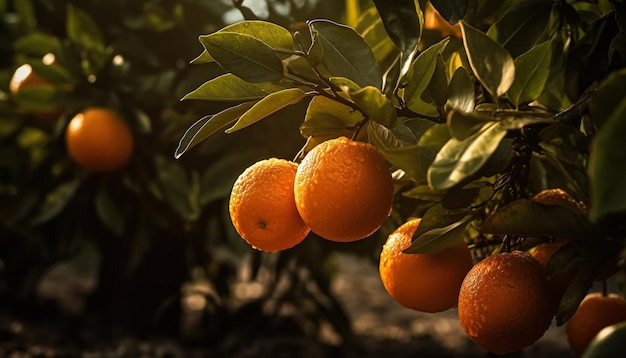 Juicy citrus fruits on green branches refreshing nature generated by artificial intelligence