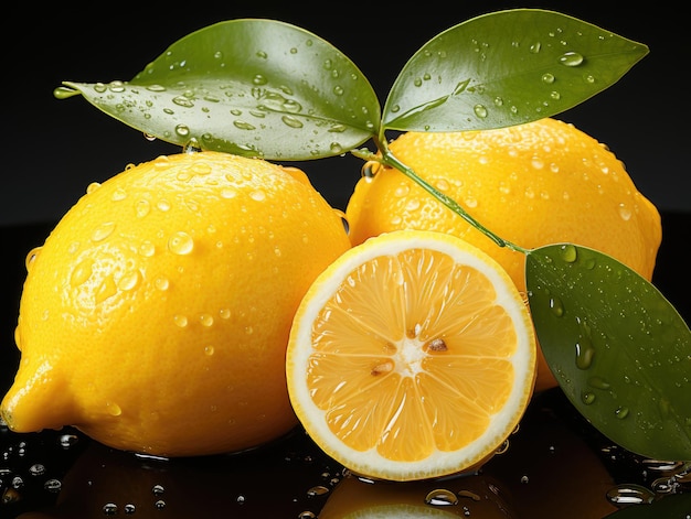 Juicy Citrus Lemon Fruit on a Dark Background with Water Droplets