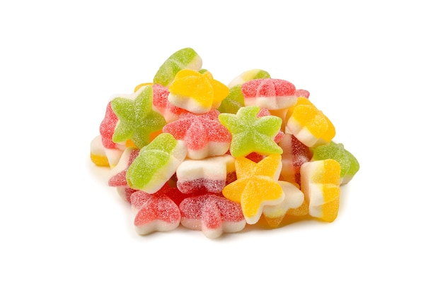 Фото Сочные красочные конфеты звезды желе, изолированные на белом. мармеладные конфеты.