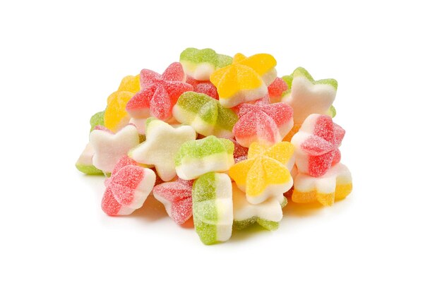 Juicy colorful jelly stars sweets isolated on white Gummy candies