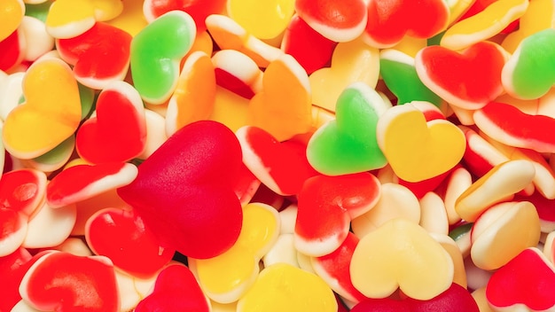 Juicy colorful jelly sweets. Gummy candies. Hearts.