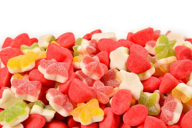 Juicy colorful jelly sweets isolated on white Gummy candies