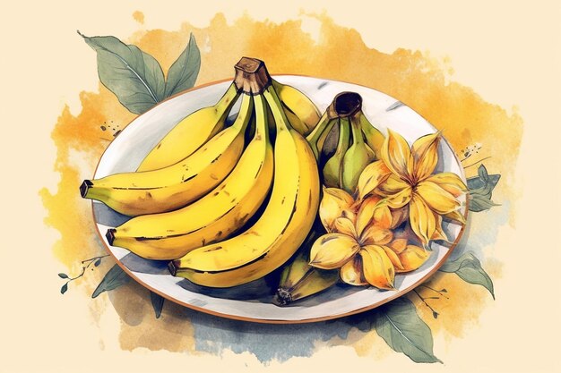 Juicy delicious banana lies on a beautiful plate Ai generated