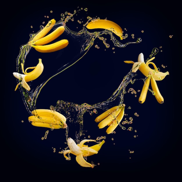 Juicy delicious banana with splashes of juice is very healthy