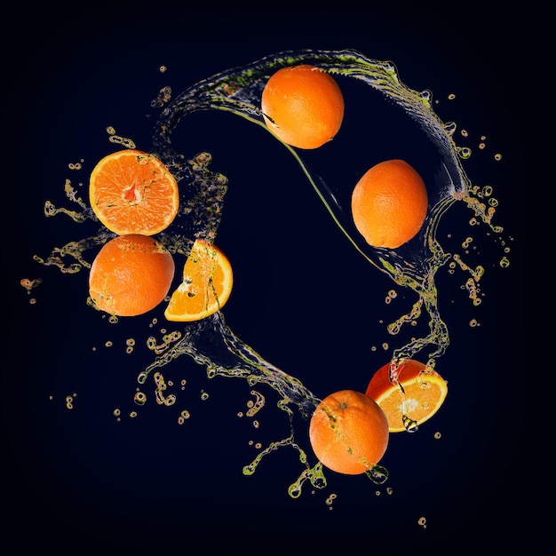 Photo juicy delicious orange with splashes of juice great dessert