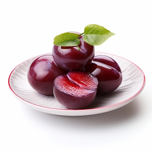 Juicy delicious plum lies on beautiful plate Ai generated