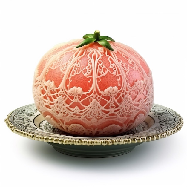Juicy delicious pomelo lies on beautiful plate Ai generated