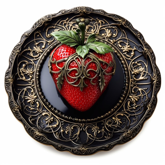 Juicy delicious strawberry lies on beautiful plate Ai generated