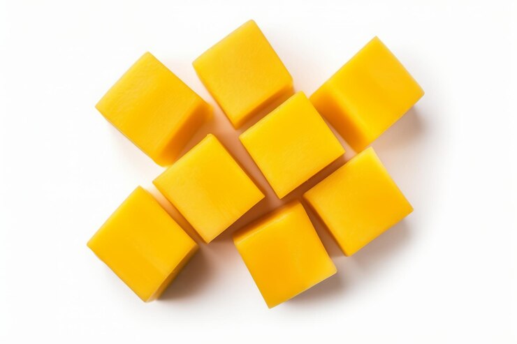 The Juicy Delight Fresh Mango Cubes Isolated on White in Stunning 32 AR