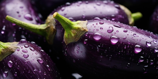 Juicy eggplant with drops of water