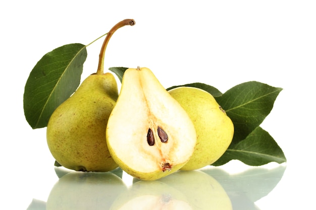 Juicy flavorful pears on white