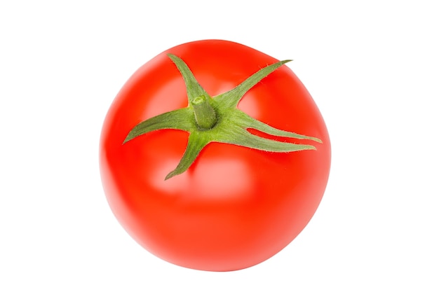 Juicy fresh tomato at an angle foreshortening Isolated