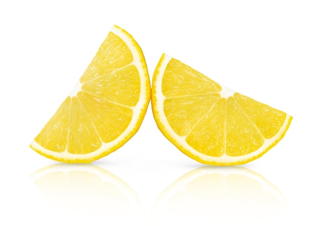 Juicy fresh yellow lemon slices isolated