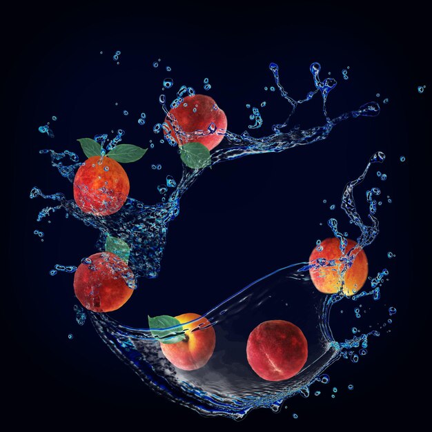 Сочные фруктовые персики в воде обои для дизайнеров и иллюстраторов