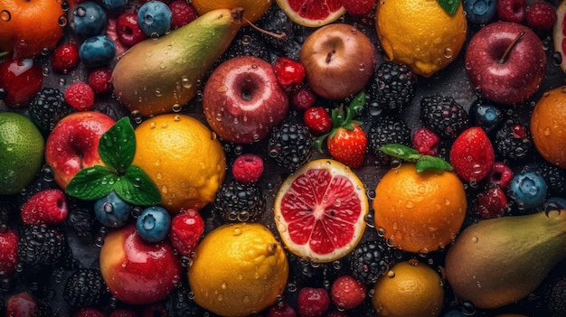 Juicy fruits top view background Al generated