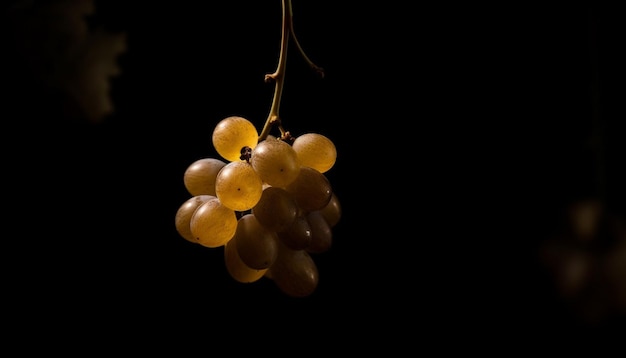 Juicy grape bunch hanging from leafy vine in autumn harvest generated by AI