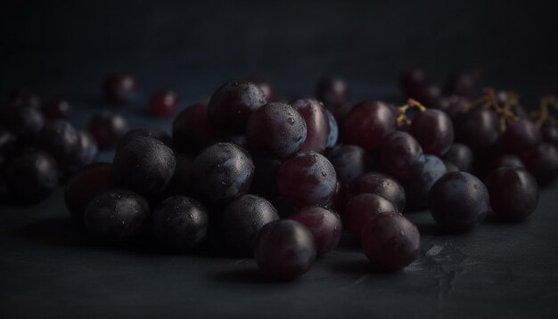 Juicy grape bunches on rustic wooden table perfect winemaking ingredient generated by artificial intelligence