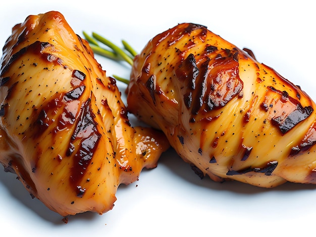 Juicy grilled chicken thighs Smoky char vibrant yellow backdrop a tantalizing dish