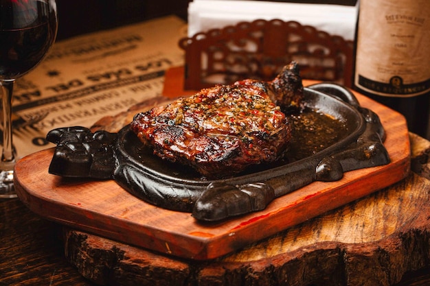 Juicy grilled loin steak on a closeup